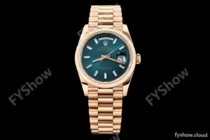 Rolex - DayDate 36mm 128235 Flt Pres RG/RG B-Grn/Dia V5 QF VR3255