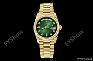 Rolex - DayDate 36mm 128238 Flt Pres YG/YG Green/Dia V5 QF VR3255