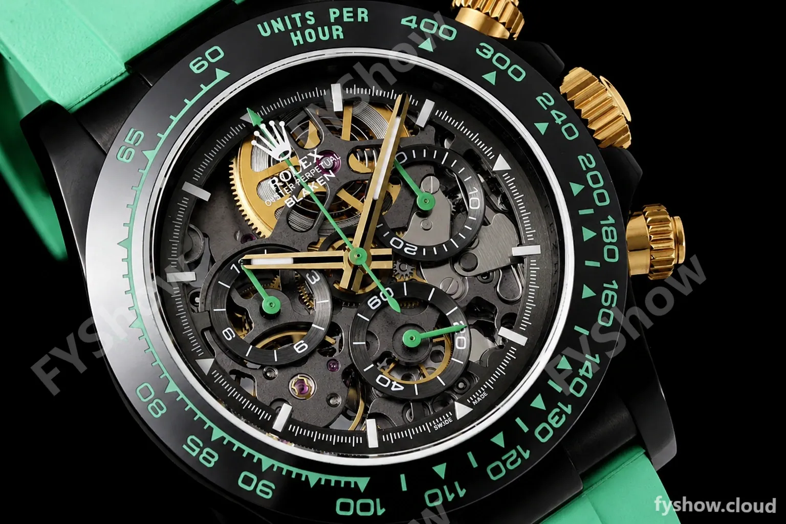 Rolex - Daytona Blaken 40mm CER 904L PVD/RU Blk/Grn Skeleton GETF SA4130 - Image 4