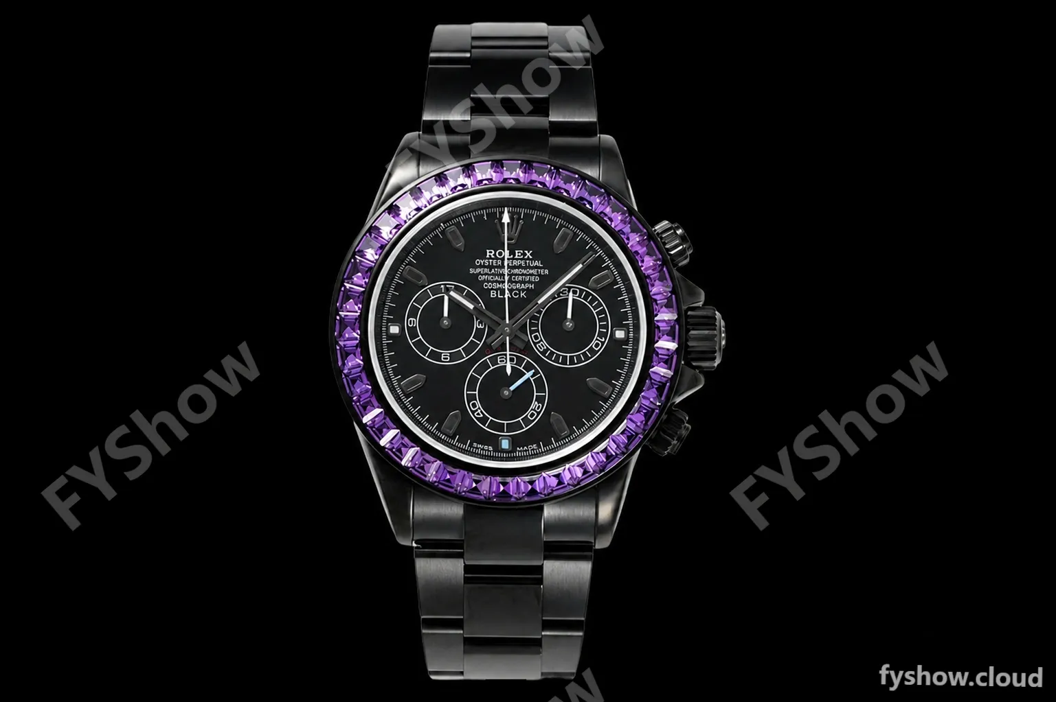Rolex - Blaken Daytona Purple Rainbow 40mm Diamond DLC/DLC Black/Stk TWF A4130