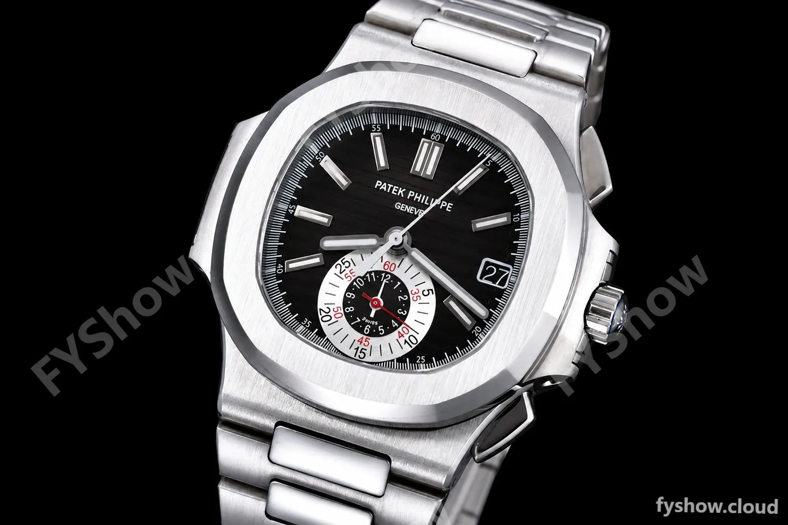 Patek Philippe - Nautilus Chronograph 5980 SS/SS Black PPF A7750 Mod - Image 3