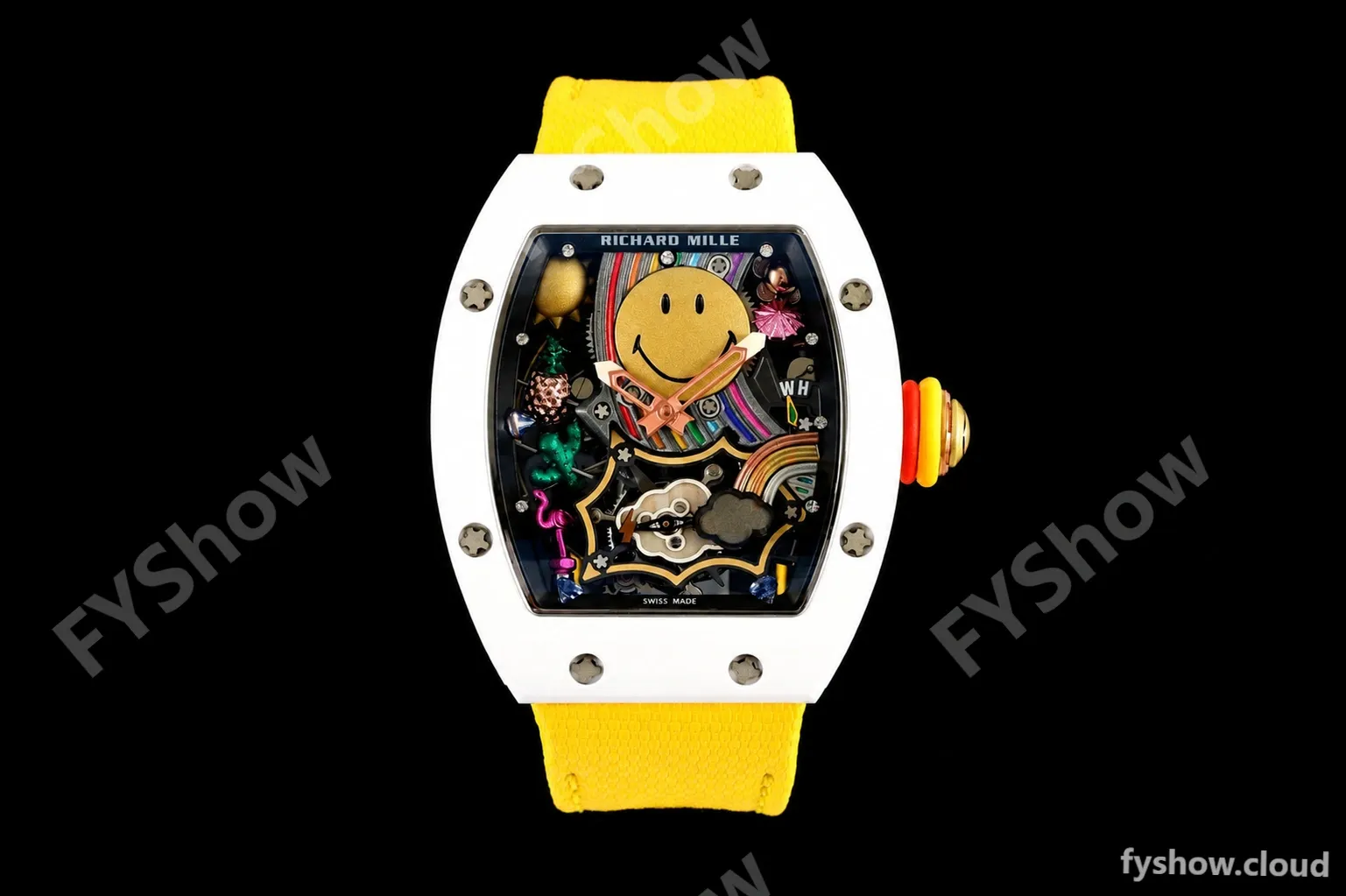 Richard Mille - RM88 Smiley White Ceramic Velcro Yellow Nylon Strap Skeleton Dial RMF Tourbillon