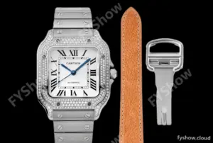 Cartier - Santos De Cartier 35mm Automatic Full Diams SS/SS White BVF MY9039