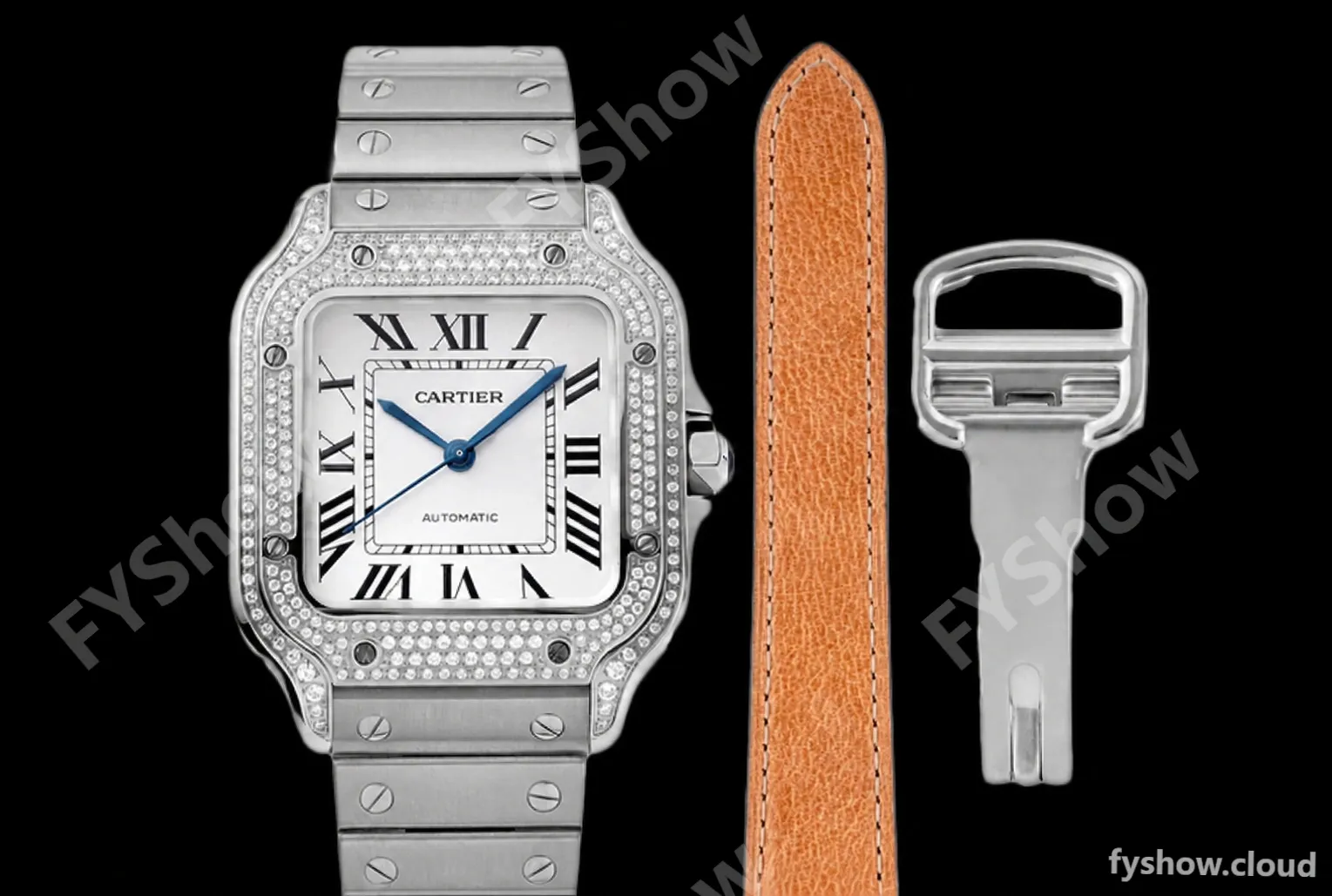 Cartier - Santos De Cartier 35mm Automatic Full Diams SS/SS White BVF MY9039
