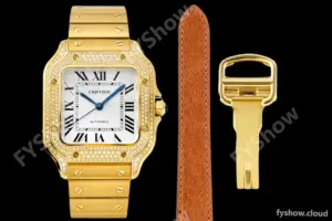 Cartier - Santos De Cartier 35mm Automatic Full Diams YG/YG White BVF MY9039