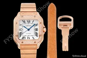 Cartier - Santos De Cartier 35mm Automatic Full Diams RG/RG White BVF MY9039