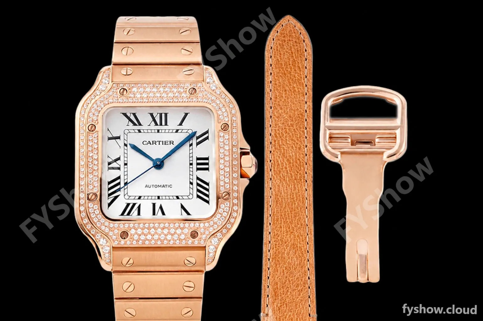 Cartier - Santos De Cartier 35mm Automatic Full Diams RG/RG White BVF MY9039